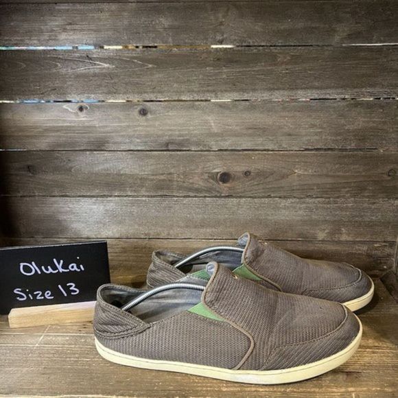 Mens Olukai Nohea Taupe Mesh Slip On Loafers Shoes Sneakers‎ Size 13 M - Picture 1 of 8